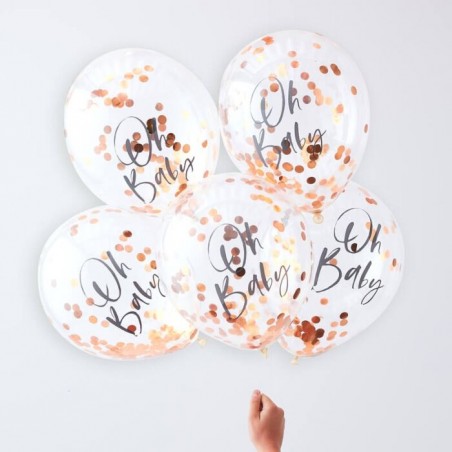 Rose Gold Oh Baby! Shower Confetti Balloons (5 Ballons)