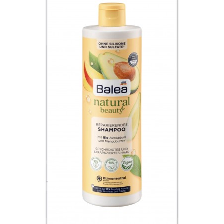 Shampoing Balea Natural Beauty pour cheveux abîmés ( Sans silicone et sans sulfates ) 400ml