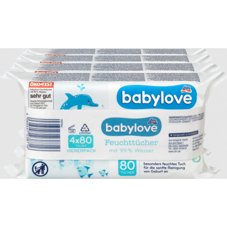 Babylove Lingettes humides avec 99% d’eau (4 x 80 pièces)320 pcs