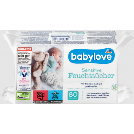 Babylove Lingettes humides sensibles (2 x 80 pièces) 160 pcs